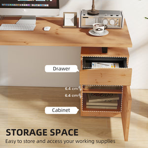 53-inch computer desk with adjustable drawer and shelf, natural wood 