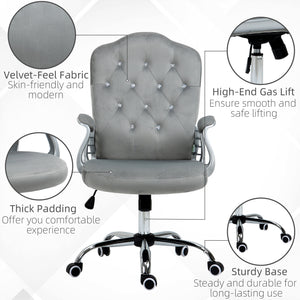 Chaise de bureau en velours avec roulettes pivotantes, grise