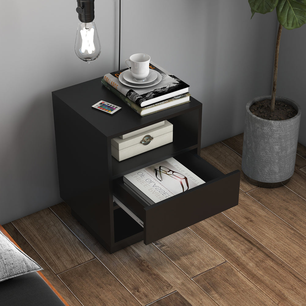 Table de chevet avec éclairage LED et télécommande, noir
