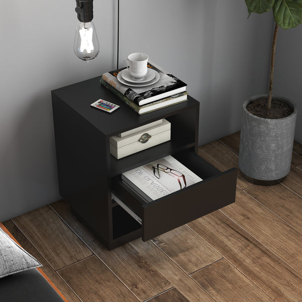 Table de chevet avec éclairage LED et télécommande, noir