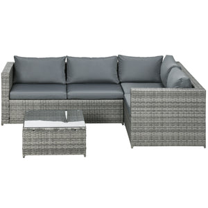 3-piece woven rattan garden furniture set with loveseat, coffee table and cushions, grey