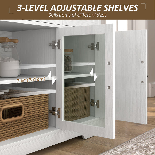 Buffet avec portes vitrées et étagères réglables, blanc vieilli