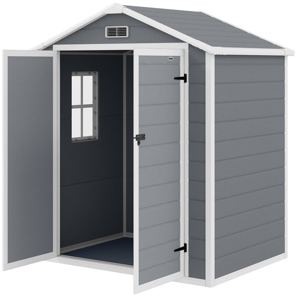 Abri de jardin en plastique avec double porte et aération, gris