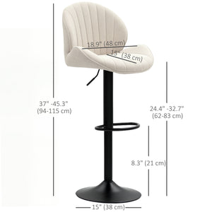 Ensemble de 2 tabourets de bar pivotants avec dossier, hauteur réglable et repose-pied, beige