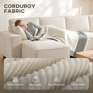 Canapé d'angle modulable en forme de U avec double méridienne et coussins à ressorts, beige