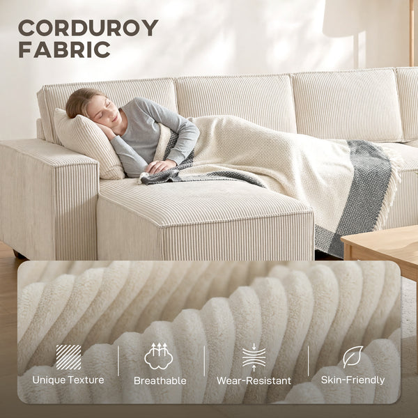 Canapé d'angle modulable en forme de U avec double méridienne et coussins à ressorts, beige
