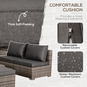 8 Pieces Patio Furniture Set, Outdoor Wicker Rattan Sofa Set Yard Conversation Seat Tea Table and Footstool Garden Patio Furniture w/ 2 Set Cushion Cover Grey & Orange