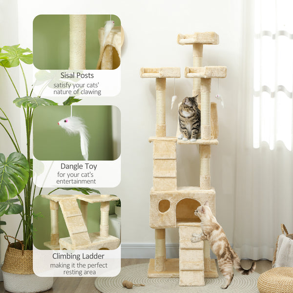 Arbre à chat à plusieurs niveaux de 173 cm, beige
