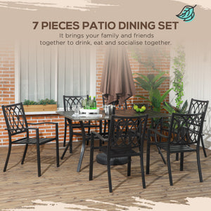 7-Piece Outdoor Dining Set with Stacking Chairs and Wooden Seat, Brown