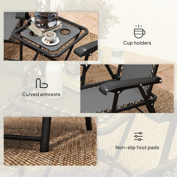 Outdoor folding metal table and chairs set with cup holders