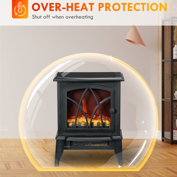 Poêle-cheminée électrique noire de 750 W/1 500 W