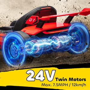 24V Electric Go-Kart with Adjustable Seat and Safety Belt, Red