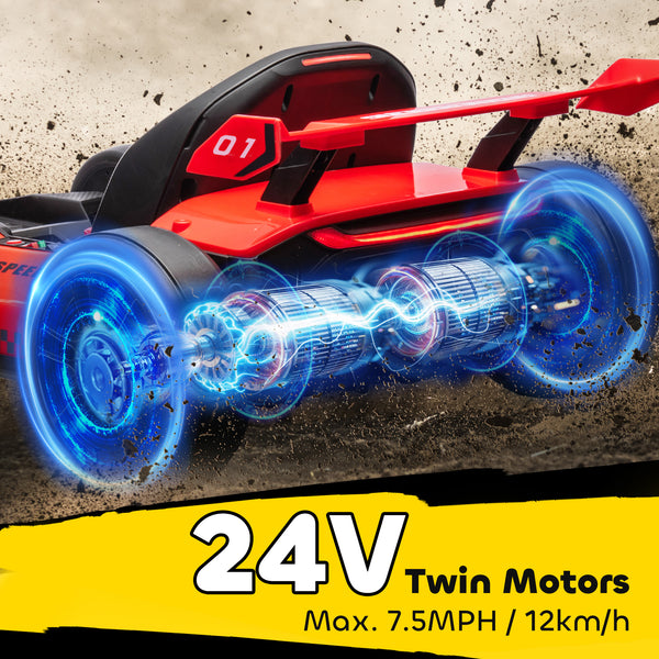 24V Electric Go-Kart with Adjustable Seat and Safety Belt, Red
