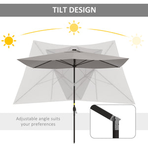 Parasol de 9,7 pieds en aluminium avec éclairage LED solaire et manivelle, gris clair