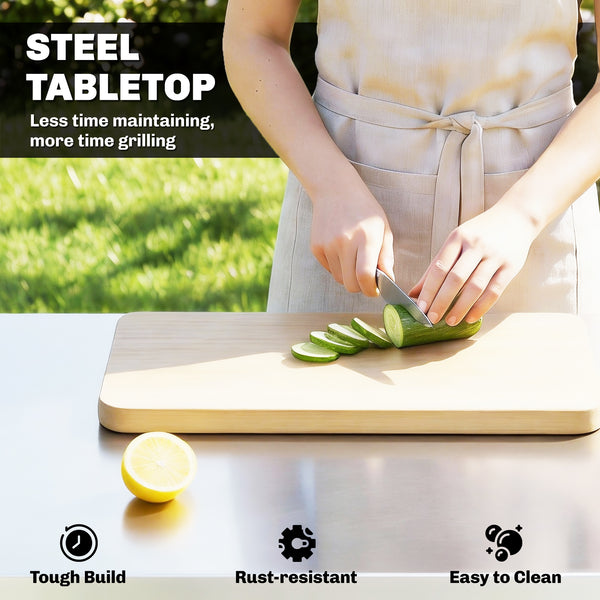 Outdoor kitchen trolley with stainless steel top, 2 shelves with lockable wheels
