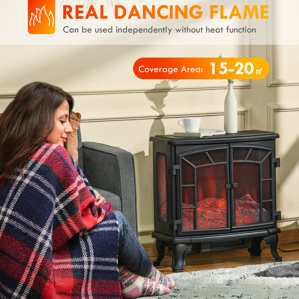 Cheminée électrique avec effet de flamme réaliste de 750 W/1 500 W, noir