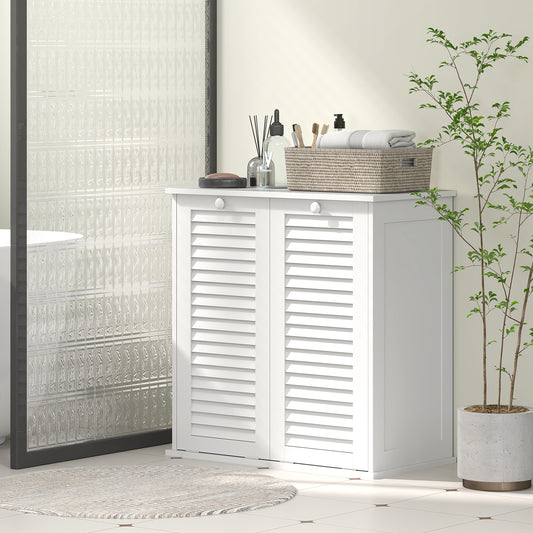 Armoire à panier à linge basculant avec 2 paniers et 2 portes persiennes, blanc