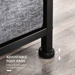 8-bin dresser storage tower with metal frame and fabric drawers