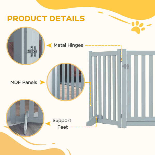 3-Panel Foldable Dog Gate with Feet, Grey