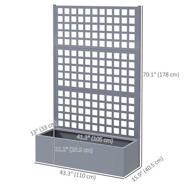 Galvanized raised planter with trellis for climbing plants and vegetables, grey wood look