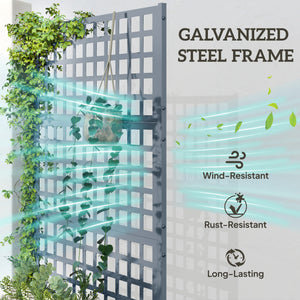 Galvanized raised planter with trellis for climbing plants and vegetables, grey wood look