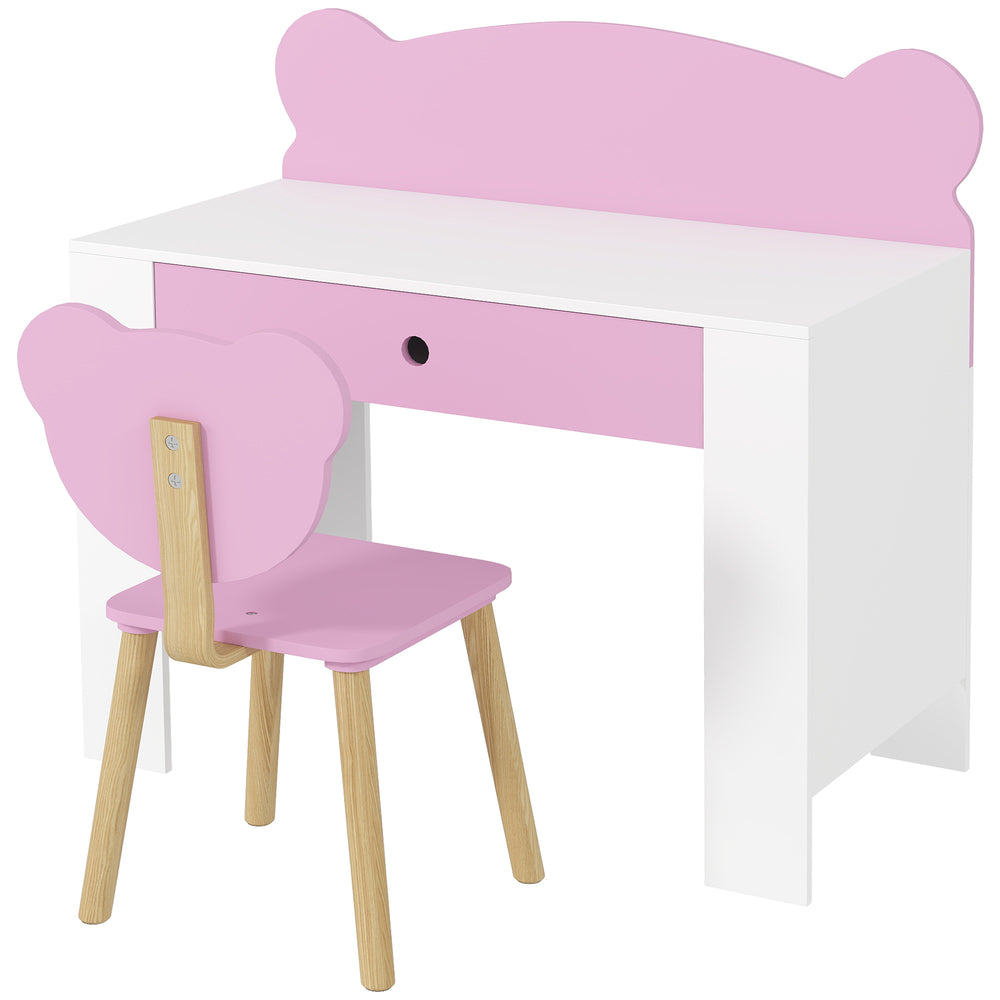Ensemble bureau et chaise pour enfants, thème ours, rose