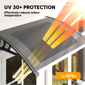 Window Awning Door Canopy, 29.9" x 39.4" Polycarbonate Cover, Front Door Patio Canopy with Solid Panel, Transparent