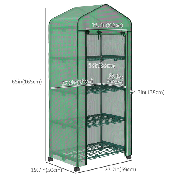 Portable greenhouse with 4 shelves, PE cover, green