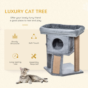 Cat tree with perch, scratching post, kennel and play ball, grey 