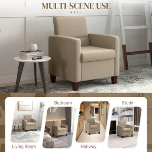 Fauteuil en tissu avec coussin d'assise et patins antidérapants, marron clair