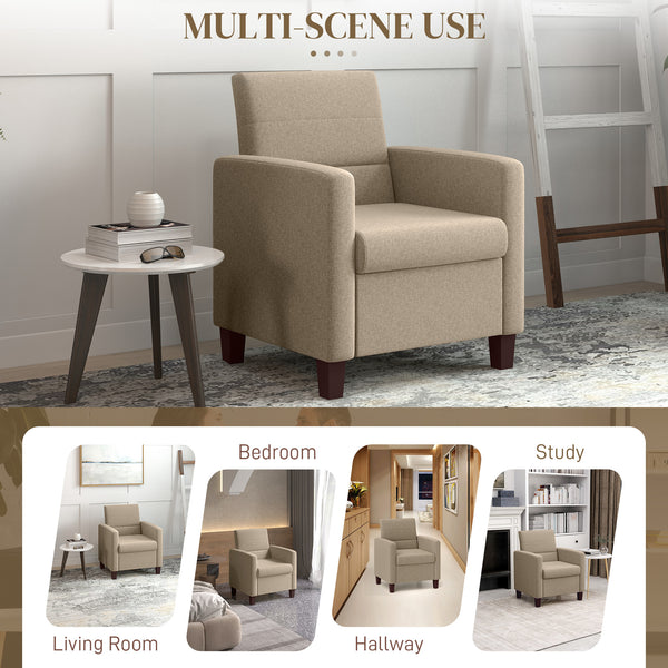 Fauteuil en tissu avec coussin d'assise et patins antidérapants, marron clair
