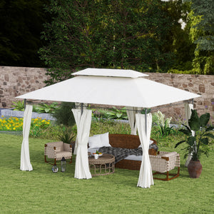 Tonnelle de jardin 10' x 13' à double toit, avec rideaux, blanc crème