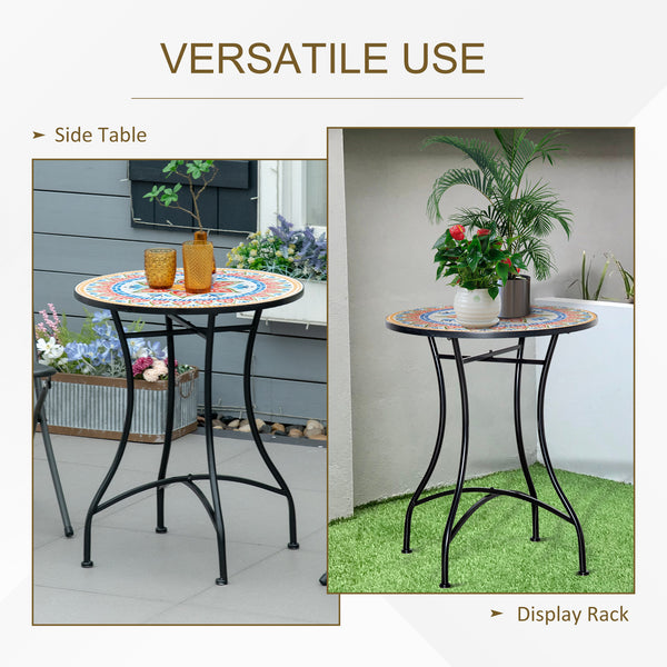 Mosaic Patio Table, Round Coffee Table with Metal Frame, Garden Furniture for Outdoor, Poolside, Red