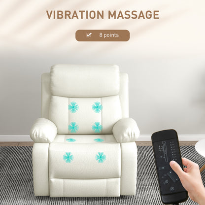 Fauteuil inclinable en cuir synthétique avec massage par vibration, base pivotante, fonction bascule, télécommande, blanc crème