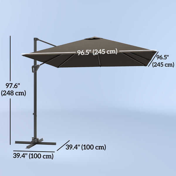 Parasol déporté carré de 8 pieds avec base en croix, marron