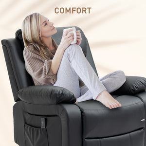 Fauteuil inclinable en cuir synthétique avec massage par vibration, base pivotante, fonction bascule, télécommande, noir