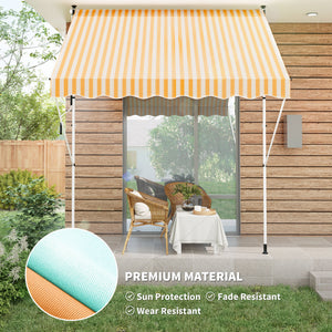 10x5ft Manual Retractable Awning, Patio Sun Shade Canopy Shelter with 5.6-9.2ft Support Pole, Water Resistant UV Protector, for Window, Door, Porch, Deck, Yellow