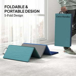 Tapis de gymnastique pliable de 1,8 m avec poignées de transport, multicolore