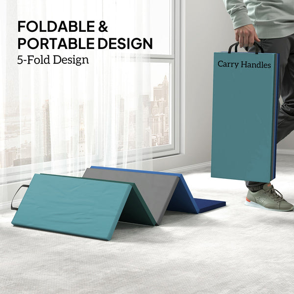 Tapis de gymnastique pliable de 1,8 m avec poignées de transport, multicolore