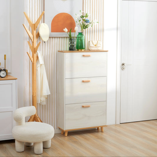Meuble à chaussures moderne HOMCOM avec 3 tiroirs rabattables et étagère réglable, meuble de rangement pour 12 paires de chaussures pour couloir, entrée, blanc