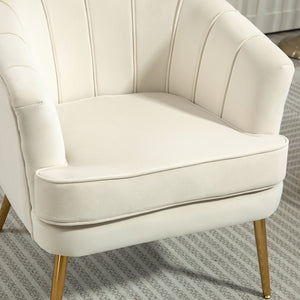 Fauteuil d'appoint moderne en tissu avec pieds en métal doré, blanc crème