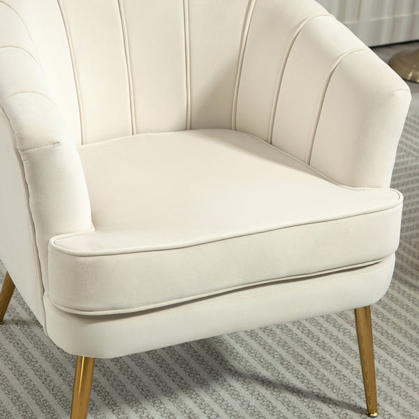 Fauteuil d'appoint moderne en tissu avec pieds en métal doré, blanc crème