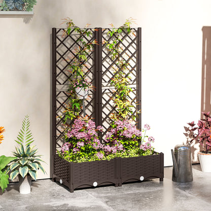 Jardinière surélevée Outsunny avec treillis, plate-bande surélevée en plastique avec trous de drainage et bouchons de drainage, 81 x 40 x 122 cm