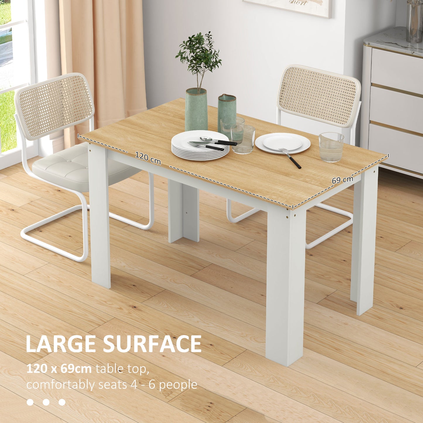 HOMCOM kitchen table for 4 to 6 people, dining table with veneered top, oak
