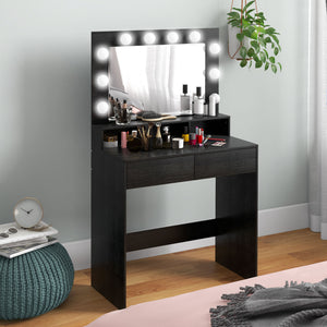 Coiffeuse avec miroir à éclairage LED et tiroirs, noire