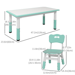 Kids Table and Chair Set (4 Chairs, Adjustable Height, Easy to Clean, Ages 1.5-5), Green