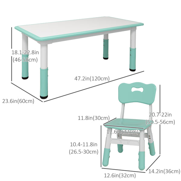 Kids Table and Chair Set (4 Chairs, Adjustable Height, Easy to Clean, Ages 1.5-5), Green