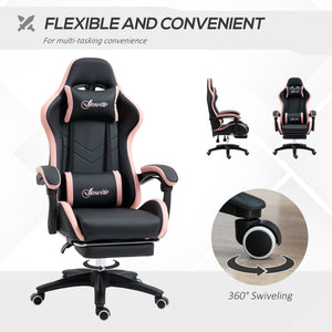 PU leather gaming chair with footrest, reclining backrest, black