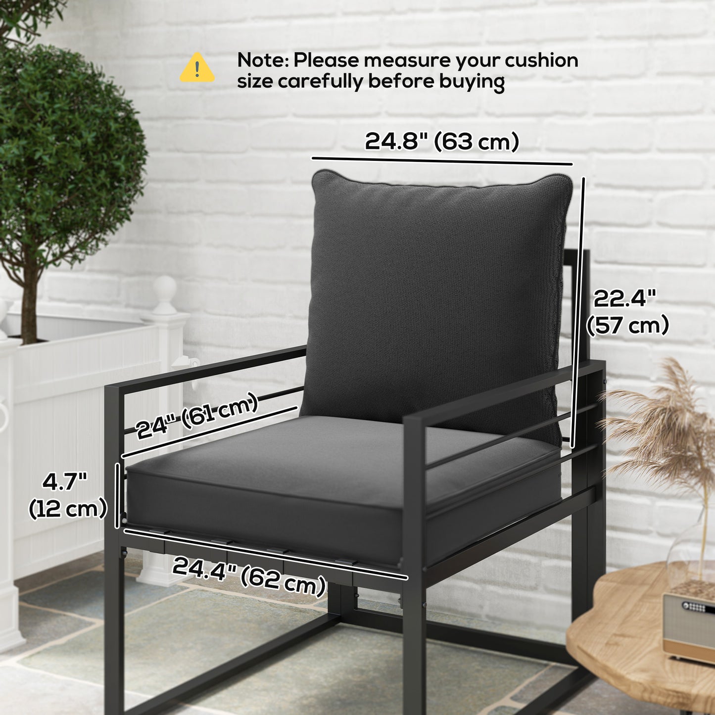 Coussins épais et profonds pour siège d'extérieur avec coussin de dossier, gris anthracite