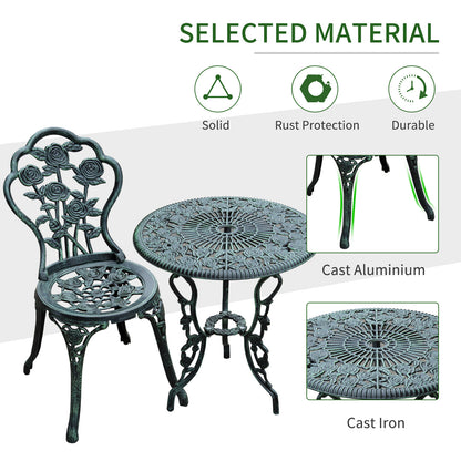 Outsunny Ensemble table et chaises de bistrot de patio 3 pièces Vert antique